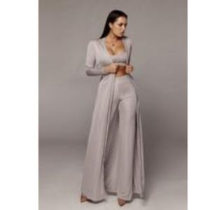 Grey silver belted long duster